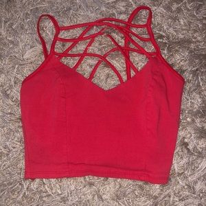 Charlotte Russe Red Criss Cross Neck Crop Top